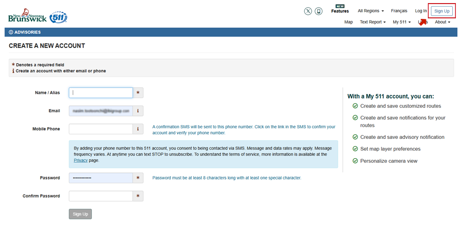 Signing up with NB511