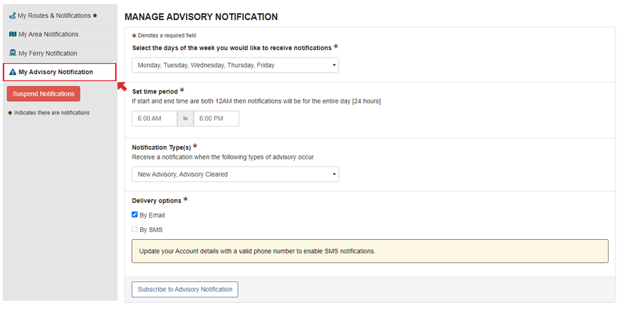 Creating Advisory Notification